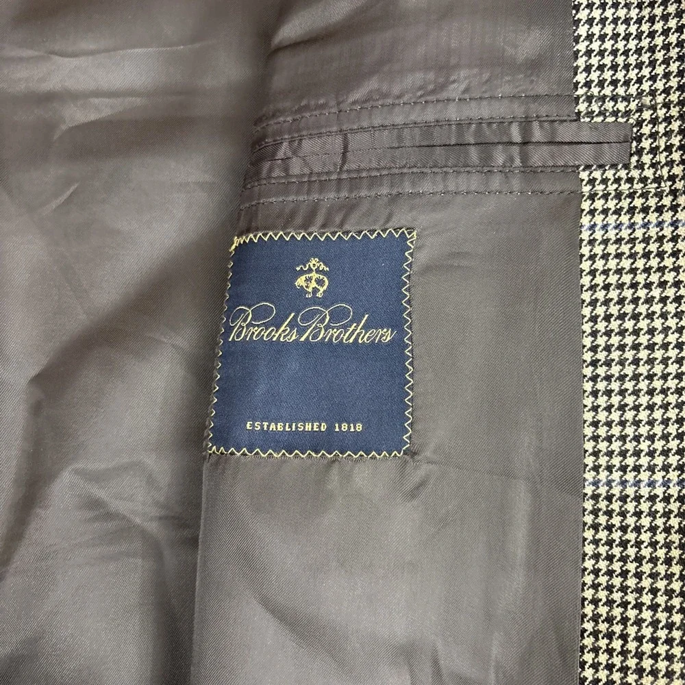 Brooks Brothers  Blazer Sport Coat Mens 44R Wool Houndstooth Tweed Made In Italy